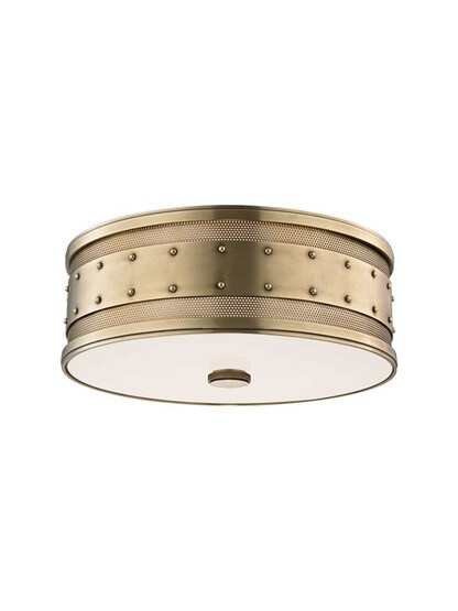 Gaines 3-Light Flush Mount in Aged Brass.